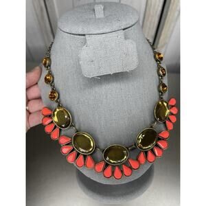 Vintage J.CREW Yellow Neon Orange Pink Rhinestone Statement Necklace